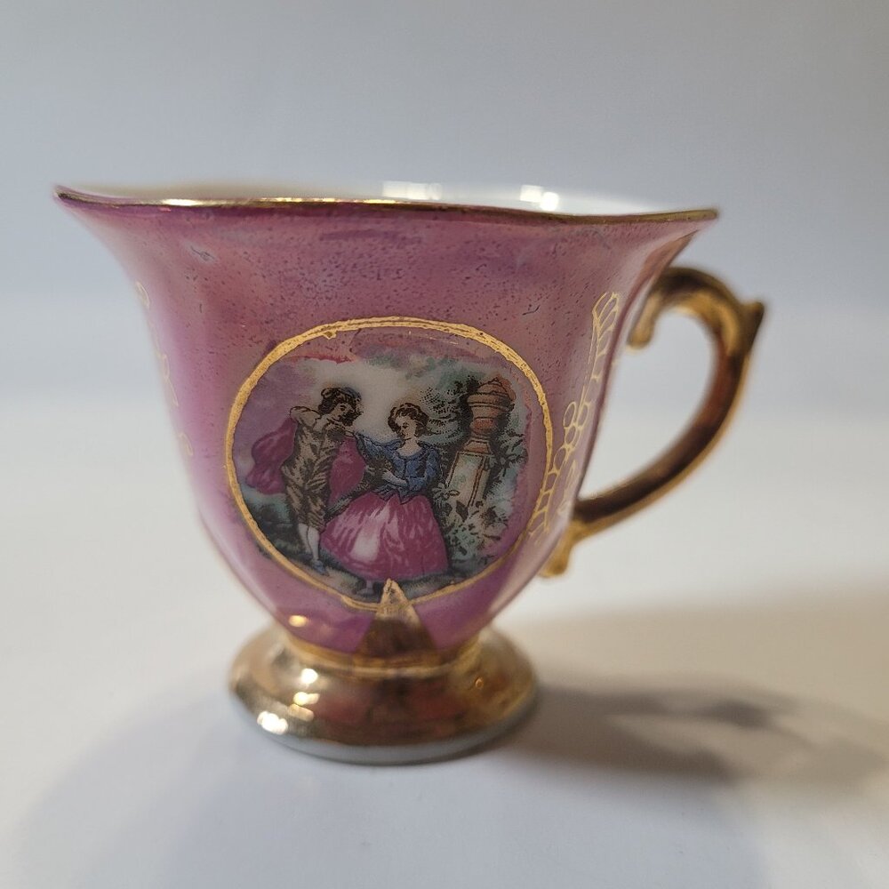 Vintage Porcelain Tea Cup Romantic Design Pink Gold Trim